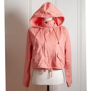 Cropped drawstring hooded jacket